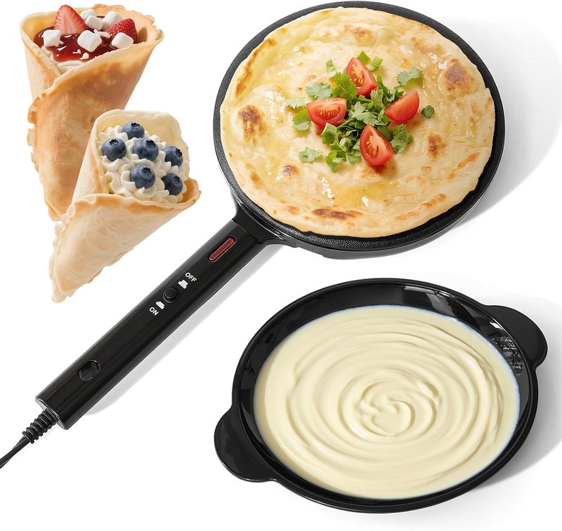 UVFAST Electric Instant Crepe Maker, 8 Inch Portable Electric Crepe Maker Machine & Non-Stick Coating, On/Off Switch & Automatic Temperature Control, Compact Crepe Maker, Black - Image 1